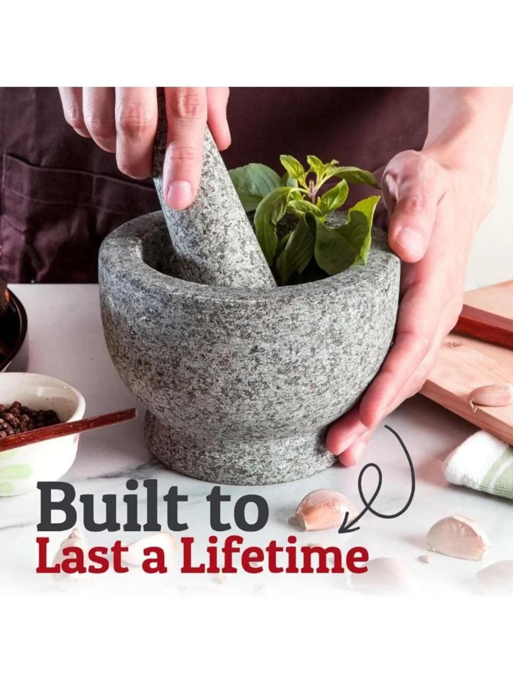 Natural Granite Mortar and Pestle Set - 1.5 Cup, 5.1
